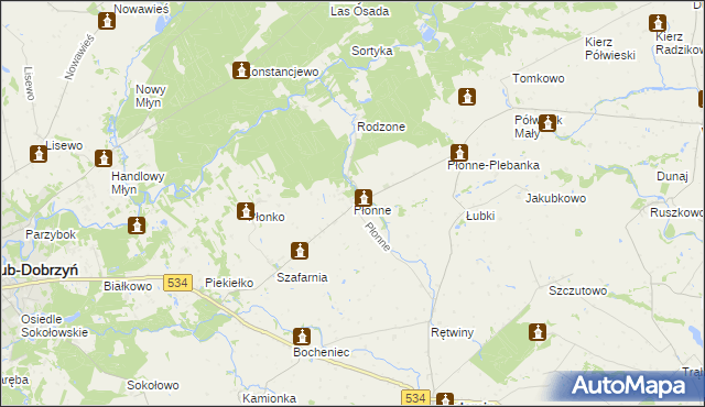 mapa Płonne gmina Radomin, Płonne gmina Radomin na mapie Targeo