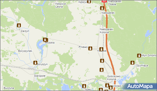 mapa Pniewo gmina Międzyrzecz, Pniewo gmina Międzyrzecz na mapie Targeo