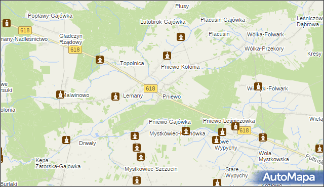 mapa Pniewo gmina Zatory, Pniewo gmina Zatory na mapie Targeo