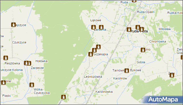 mapa Poczekajka gmina Ruda-Huta, Poczekajka gmina Ruda-Huta na mapie Targeo