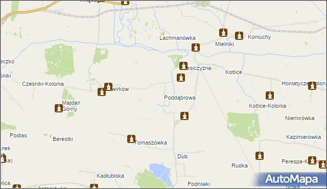 mapa Poddąbrowa gmina Miączyn, Poddąbrowa gmina Miączyn na mapie Targeo