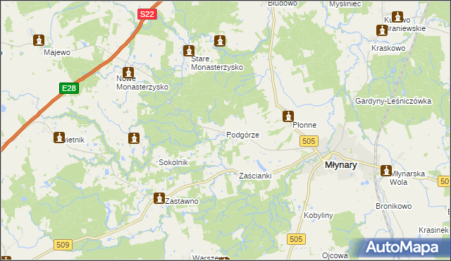 mapa Podgórze gmina Młynary, Podgórze gmina Młynary na mapie Targeo