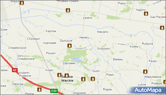 mapa Podgórze gmina Świnice Warckie, Podgórze gmina Świnice Warckie na mapie Targeo