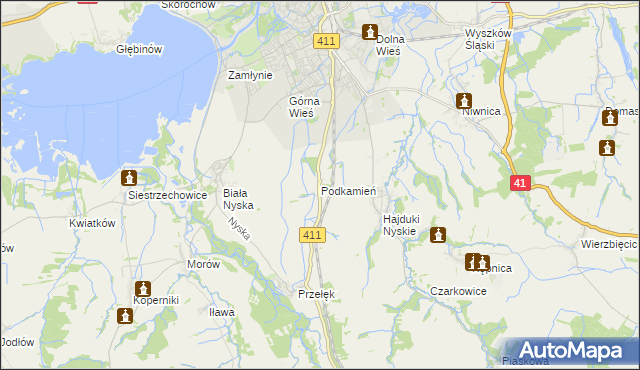mapa Podkamień gmina Nysa, Podkamień gmina Nysa na mapie Targeo