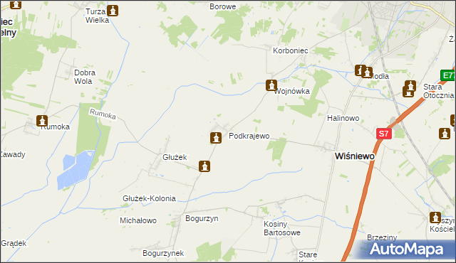 mapa Podkrajewo, Podkrajewo na mapie Targeo