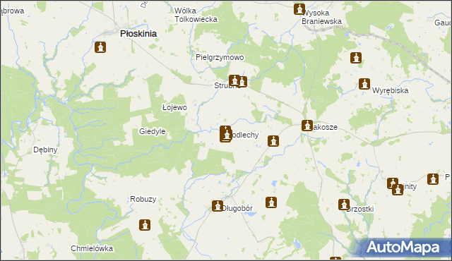 mapa Podlechy gmina Płoskinia, Podlechy gmina Płoskinia na mapie Targeo