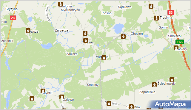 mapa Podlesie gmina Lubiszyn, Podlesie gmina Lubiszyn na mapie Targeo