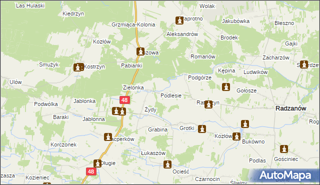 mapa Podlesie gmina Radzanów, Podlesie gmina Radzanów na mapie Targeo