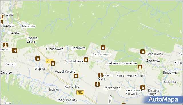 mapa Podmielowiec, Podmielowiec na mapie Targeo