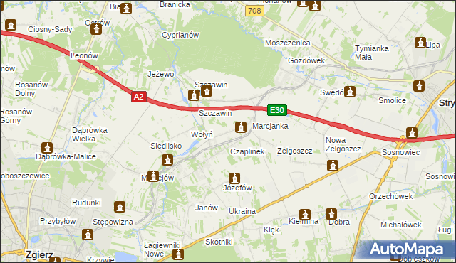 mapa Podole gmina Zgierz, Podole gmina Zgierz na mapie Targeo