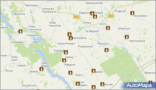 mapa Podwysokie gmina Raczki, Podwysokie gmina Raczki na mapie Targeo