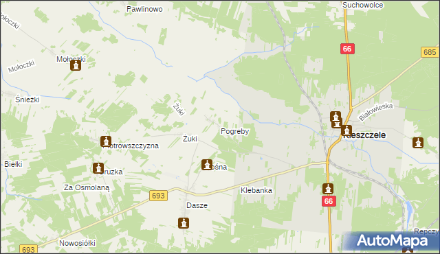 mapa Pogreby, Pogreby na mapie Targeo