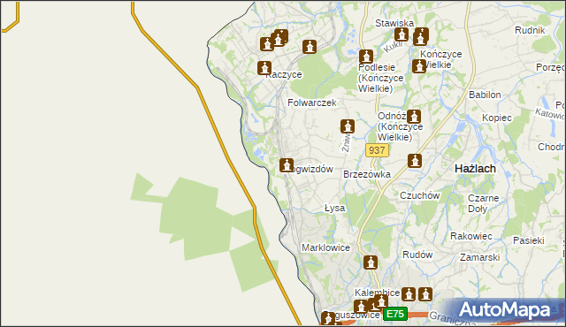 mapa Pogwizdów gmina Hażlach, Pogwizdów gmina Hażlach na mapie Targeo