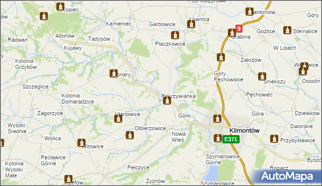 mapa Pokrzywianka gmina Klimontów, Pokrzywianka gmina Klimontów na mapie Targeo