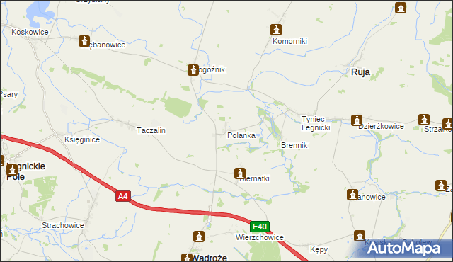 mapa Polanka gmina Ruja, Polanka gmina Ruja na mapie Targeo