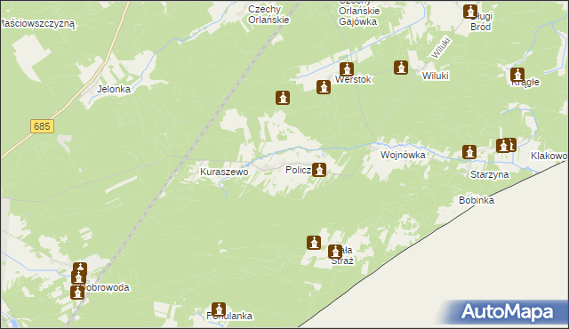 mapa Policzna gmina Kleszczele, Policzna gmina Kleszczele na mapie Targeo