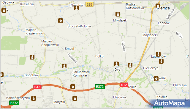 mapa Pólko gmina Niemce, Pólko gmina Niemce na mapie Targeo