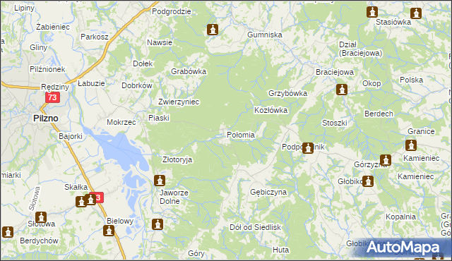 mapa Połomia gmina Pilzno, Połomia gmina Pilzno na mapie Targeo