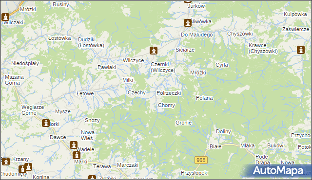 mapa Półrzeczki, Półrzeczki na mapie Targeo