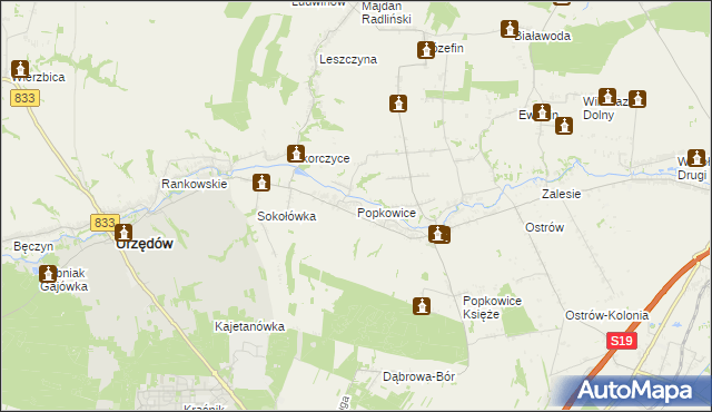 mapa Popkowice gmina Urzędów, Popkowice gmina Urzędów na mapie Targeo