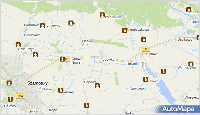 mapa Popówko gmina Oborniki, Popówko gmina Oborniki na mapie Targeo