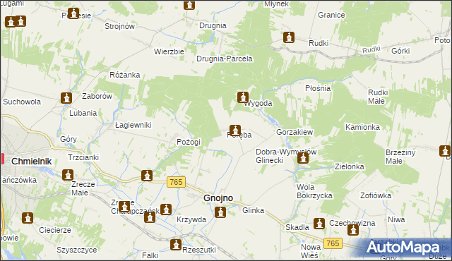 mapa Poręba gmina Gnojno, Poręba gmina Gnojno na mapie Targeo
