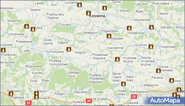 mapa Posadowa Mogilska, Posadowa Mogilska na mapie Targeo