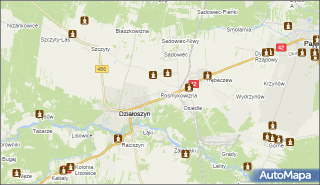 mapa Posmykowizna gmina Działoszyn, Posmykowizna gmina Działoszyn na mapie Targeo