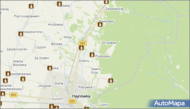 mapa Postołowo gmina Hajnówka, Postołowo gmina Hajnówka na mapie Targeo