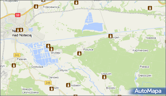 mapa Potulice gmina Nakło nad Notecią, Potulice gmina Nakło nad Notecią na mapie Targeo