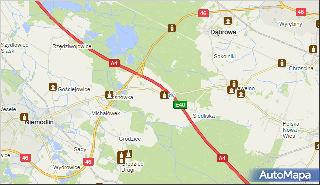 mapa Prądy gmina Dąbrowa, Prądy gmina Dąbrowa na mapie Targeo