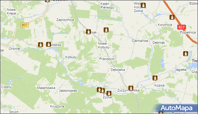 mapa Prandocin gmina Trojanów, Prandocin gmina Trojanów na mapie Targeo