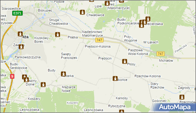 mapa Prędocin gmina Iłża, Prędocin gmina Iłża na mapie Targeo