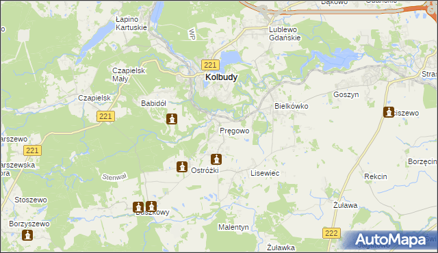 mapa Pręgowo gmina Kolbudy, Pręgowo gmina Kolbudy na mapie Targeo