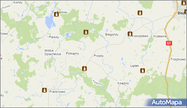 mapa Prosity, Prosity na mapie Targeo