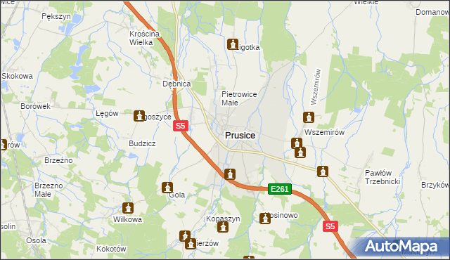 mapa Prusice powiat trzebnicki, Prusice powiat trzebnicki na mapie Targeo