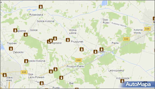 mapa Pruszyn gmina Siedlce, Pruszyn gmina Siedlce na mapie Targeo