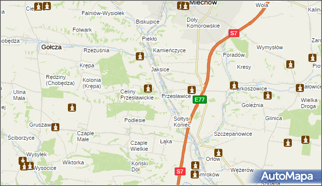mapa Przesławice gmina Miechów, Przesławice gmina Miechów na mapie Targeo