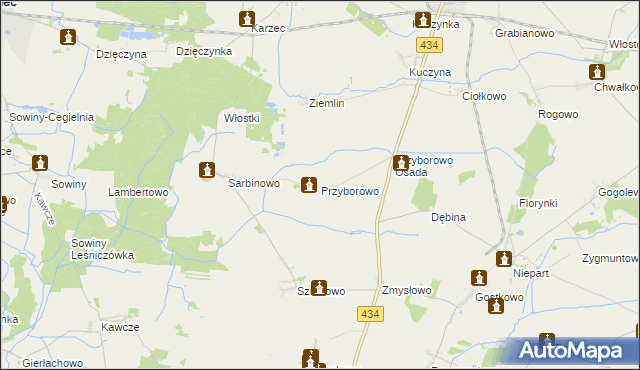 mapa Przyborowo gmina Krobia, Przyborowo gmina Krobia na mapie Targeo