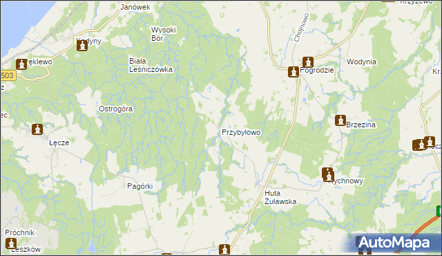 mapa Przybyłowo gmina Tolkmicko, Przybyłowo gmina Tolkmicko na mapie Targeo