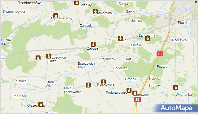 mapa Przychody gmina Międzyrzec Podlaski, Przychody gmina Międzyrzec Podlaski na mapie Targeo