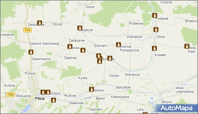 mapa Przychody gmina Pilica, Przychody gmina Pilica na mapie Targeo