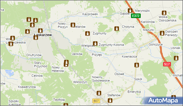 mapa Przyłęk gmina Sobolew, Przyłęk gmina Sobolew na mapie Targeo