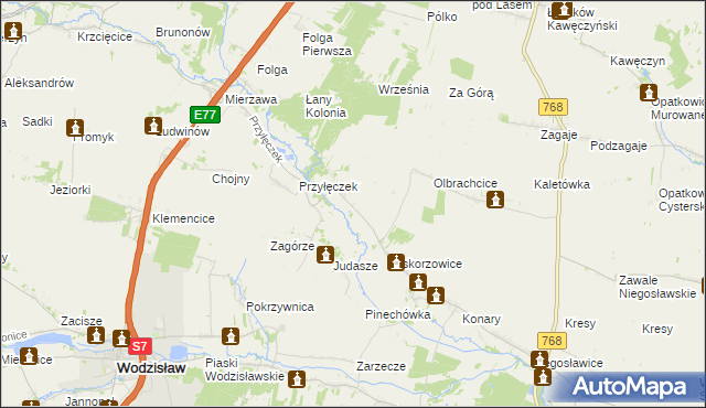 mapa Przyłęk gmina Wodzisław, Przyłęk gmina Wodzisław na mapie Targeo