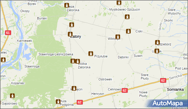 mapa Przyłubie gmina Zatory, Przyłubie gmina Zatory na mapie Targeo