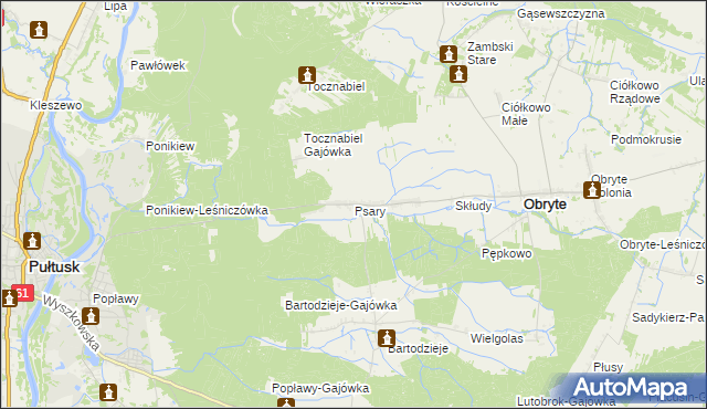 mapa Psary gmina Obryte, Psary gmina Obryte na mapie Targeo