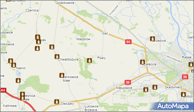 mapa Psary gmina Oława, Psary gmina Oława na mapie Targeo