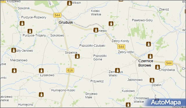 mapa Pszczółki Górne, Pszczółki Górne na mapie Targeo