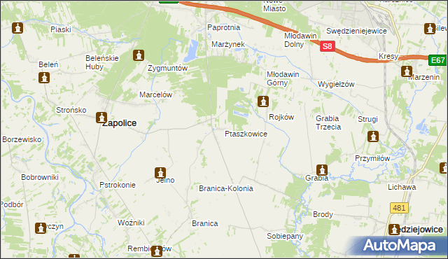 mapa Ptaszkowice, Ptaszkowice na mapie Targeo