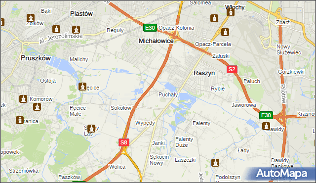 mapa Puchały gmina Raszyn, Puchały gmina Raszyn na mapie Targeo